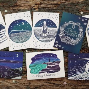 Set of 8 Isle of Portland and coastal themed Christmas cards