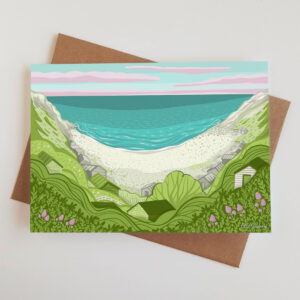 'Church Ope' greetings card featuring an artwork of an Isle of Portland, Dorset, landscape.
